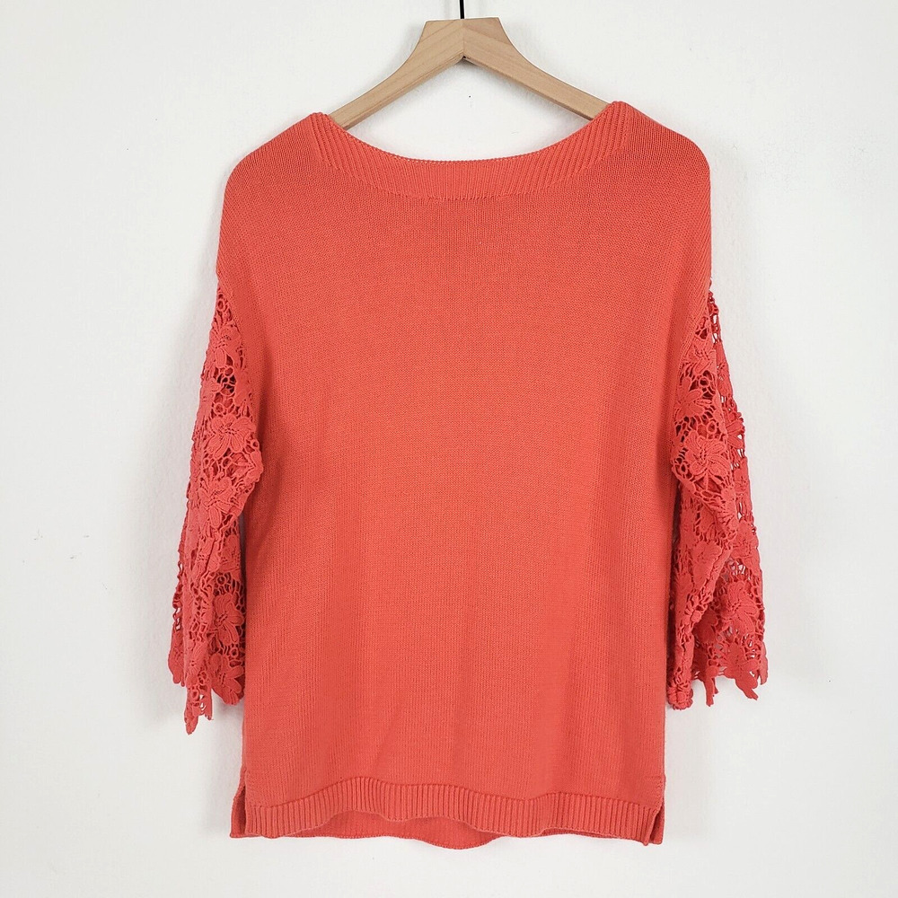 Soft Surroundings SIZE M Desiree Floral Eyelet Crochet Lace Orange Sweater Top - Picture 12 of 13